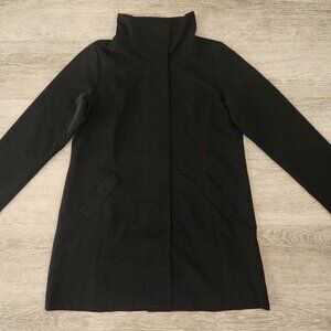 Eileen Fisher Petite Hidden Button Front Long Coat Jacket Black Women One Size